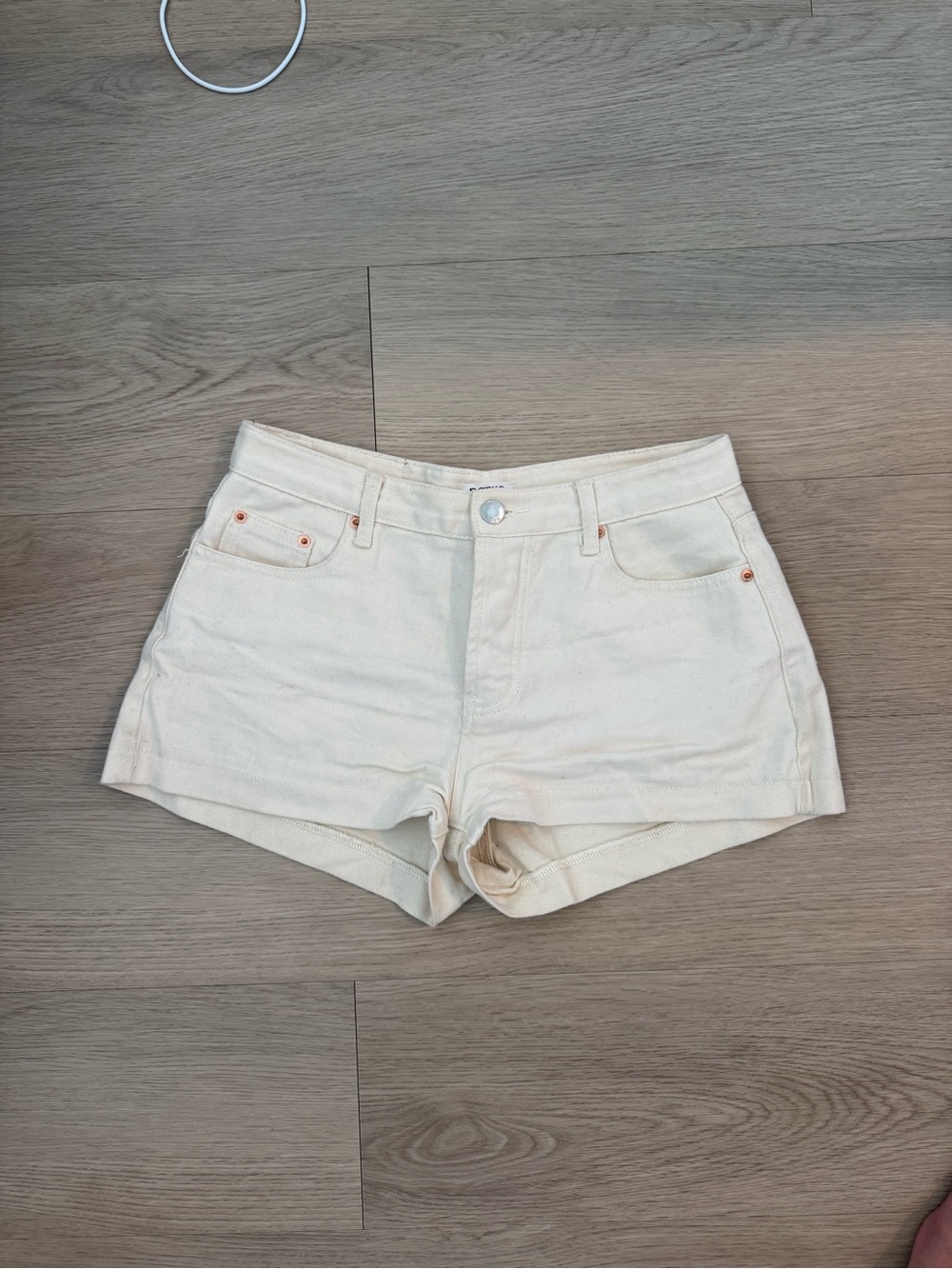 High-Rise Cream Denim Jean Shorts